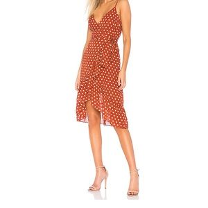 J.O.A Ruffled Midi Wrap Dress polka dot